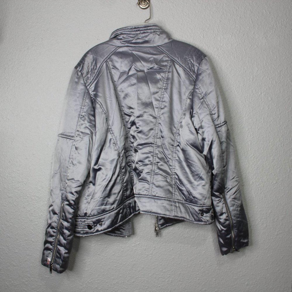Zella Shiny Grey Zip Up Puffer Bomber Jacket sz XL - Picture 3 of 7